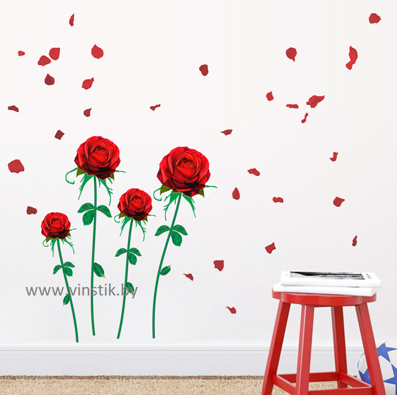 Наклейка интерьерная «Цветы Розы, красные» - фото 2 - id-p156733731