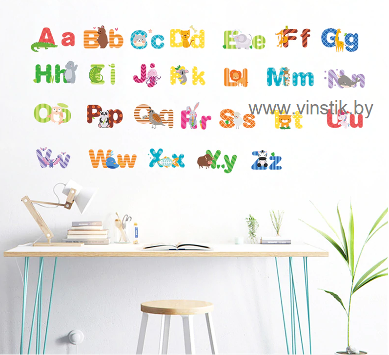 Наклейка на стену для детского сада «Алфавит английский со зверьками» - фото 1 - id-p156733737