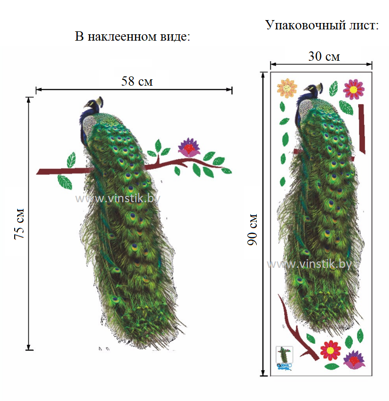 Наклейка на стену «Павлин» - фото 2 - id-p156733773