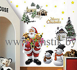Наклейка на стену новогодняя «Новый год. Санта с подарками и снеговики», фото 2