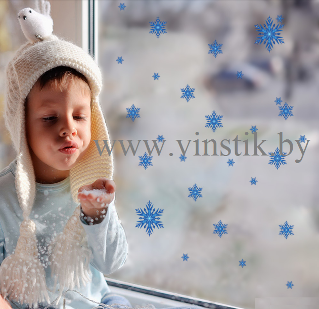 Наклейка на стену новогодняя «Новый год. Снежинки, голубые» - фото 1 - id-p156733780