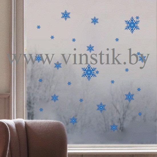 Наклейка на стену новогодняя «Новый год. Снежинки, голубые» - фото 2 - id-p156733780