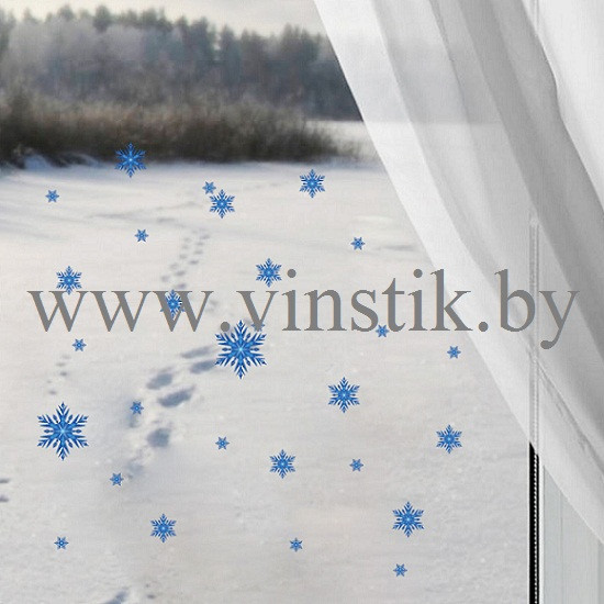 Наклейка на стену новогодняя «Новый год. Снежинки, голубые» - фото 3 - id-p156733780