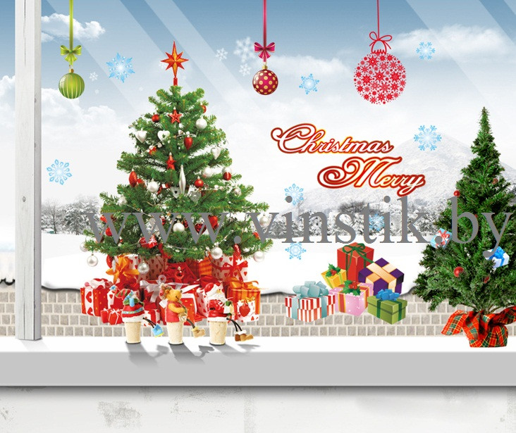 Наклейка на стену новогодняя «Новогодняя ёлка с подарками XL» - фото 1 - id-p156733781