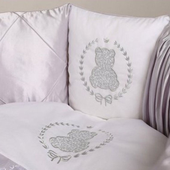 Комплект для овальной кровати 6 предметов Lappetti Sweet Teddy (розовый, бело-серый) - фото 1 - id-p145855736