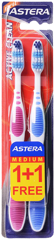 Набор зубных щеток Astera Active Clean Medium 1+1, средняя - фото 1 - id-p156942306