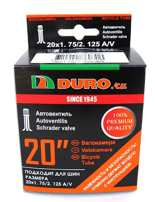 Велокамера DURO 20" (В КОРОБКЕ) 20х2.125 A/V, DHB01005