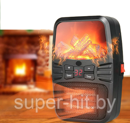 Портативный обогреватель "Камин" Flame Heater (Handy Heater) с пультом управления и с LCD-дисплеем (500Вт), фото 2