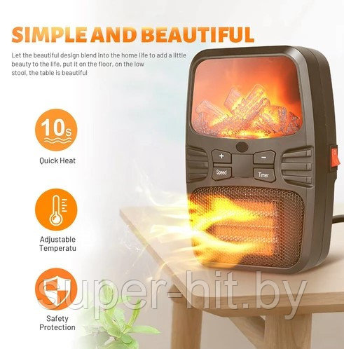 Портативный обогреватель "Камин" Flame Heater (Handy Heater) с пультом управления и с LCD-дисплеем (500Вт) - фото 9 - id-p157018881