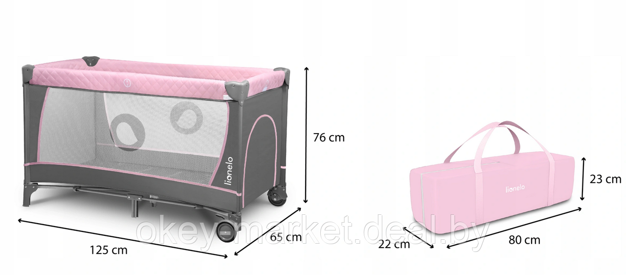 Манеж- кровать Lionelo Flower Flamingo Pink - фото 7 - id-p157042686