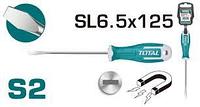 Отвертка шлицевая SL 6,5/125 мм, магнит, обрезинная рукоятка, сталь-S2 TOTAL THT266125