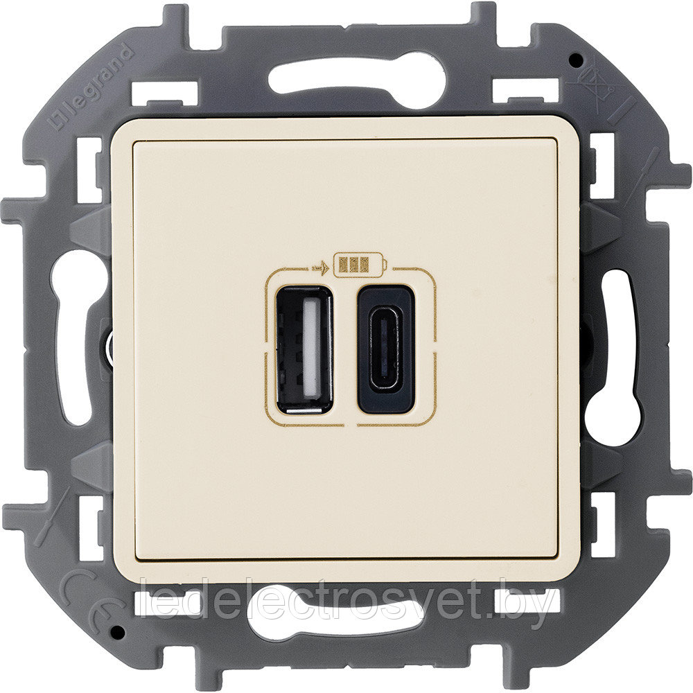 Inspiria - Зарядное устройство с двумя USB-разъемами Type A + Type C, 3000mA, 5В (сл.кость) - фото 1 - id-p157092993