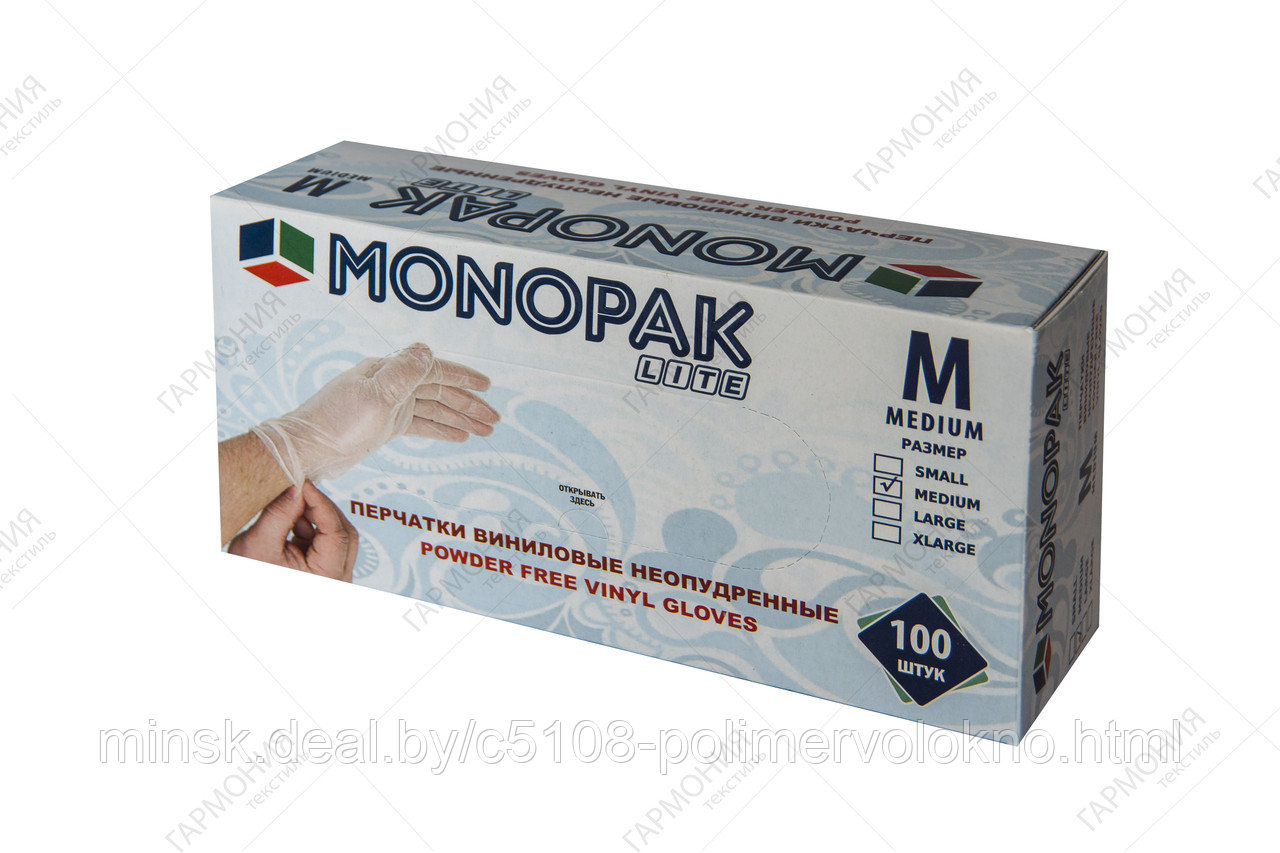 Перчатки смотровые виниловые неопудренные MONOPAK - фото 2 - id-p157151481