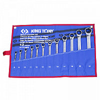 Набор комбинированных трещоточных ключей, 8-24 мм, чехол из теторона, 12 пр. KING TONY 12112MRN