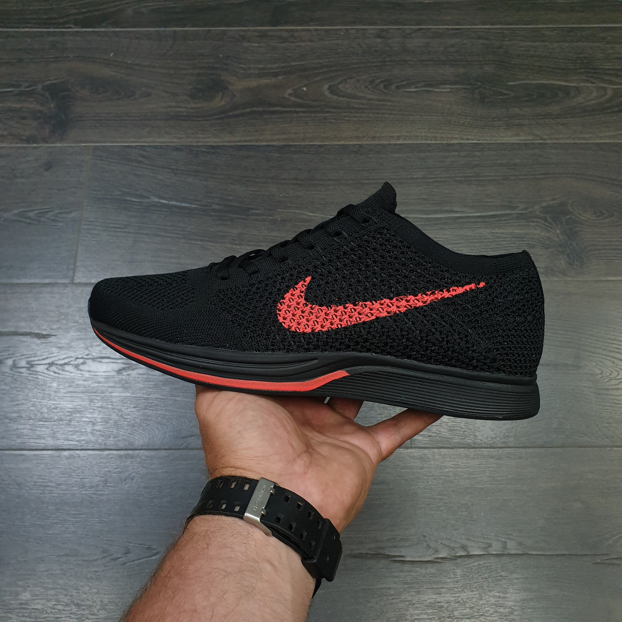 Кроссовки Nike Flyknit Racer Black Red 44 - фото 1 - id-p157163441