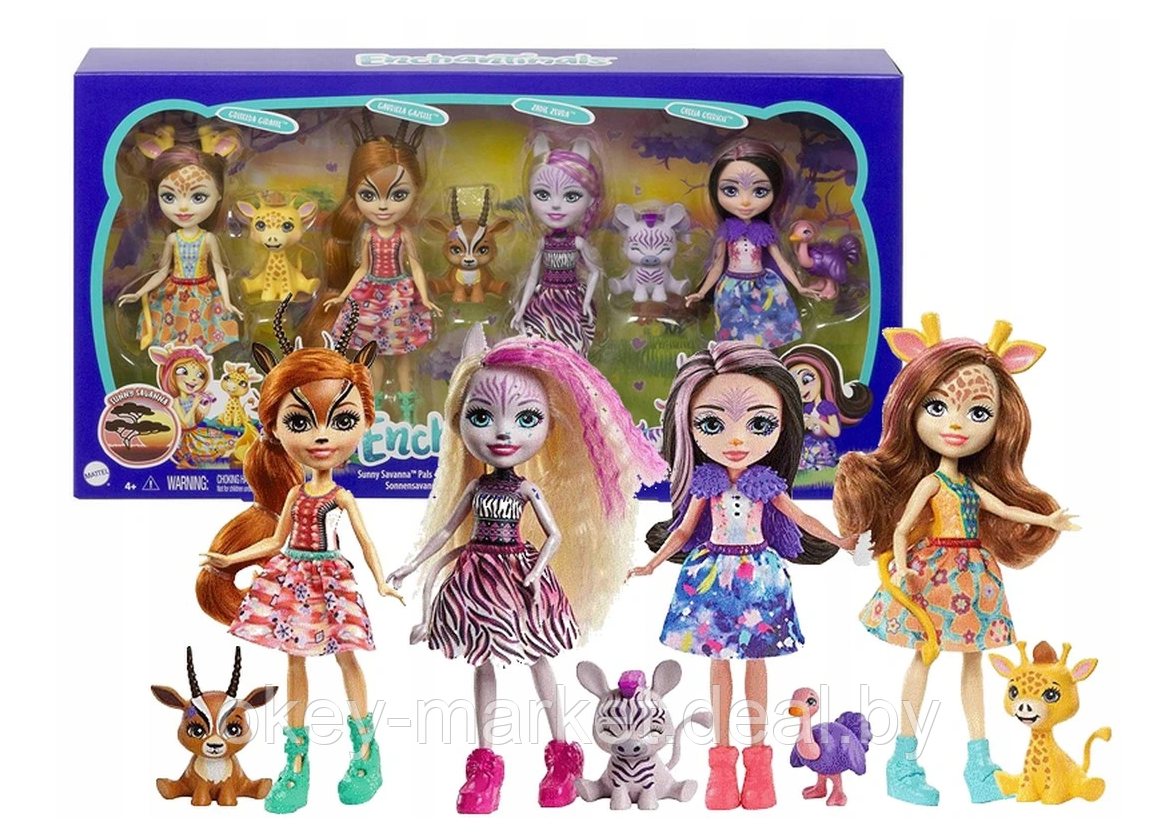 Игровой набор Mattel 4 куклы Enchantimals Друзья в солнечной саванне - фото 1 - id-p146946235