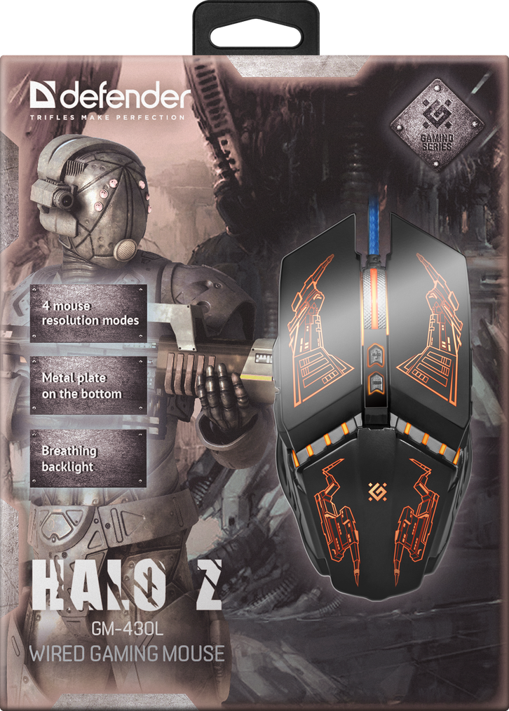 Проводная оптическая игровая мышь Defender Halo Z GM-430L RGB, 7 кнопок, 1200-3200dpi - фото 2 - id-p157333628