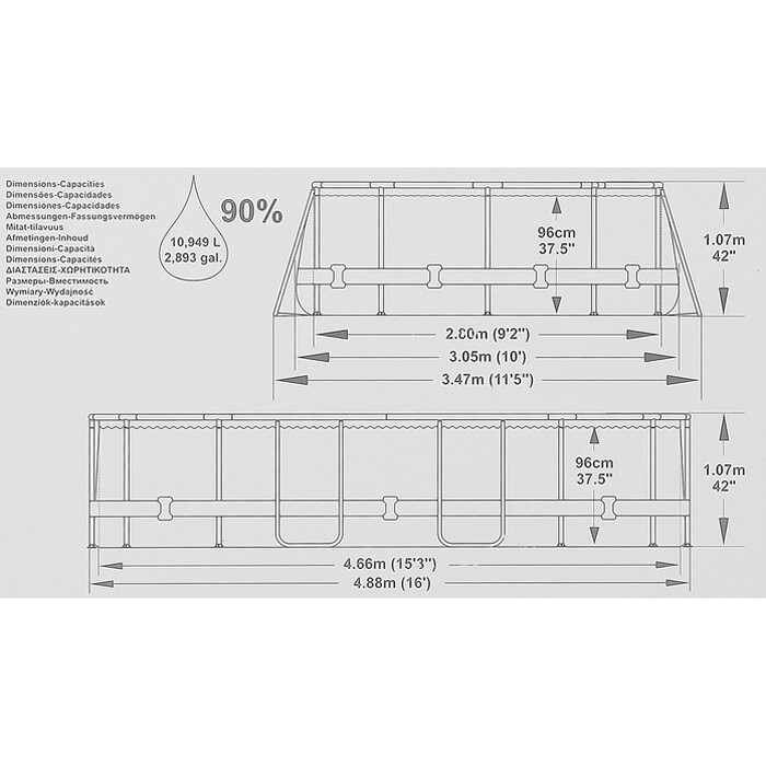 Каркасный бассейн Bestway 56448 Power Steel (488х305х107 см) с картриджным фильтром, лестницей и защитным - фото 8 - id-p157393739