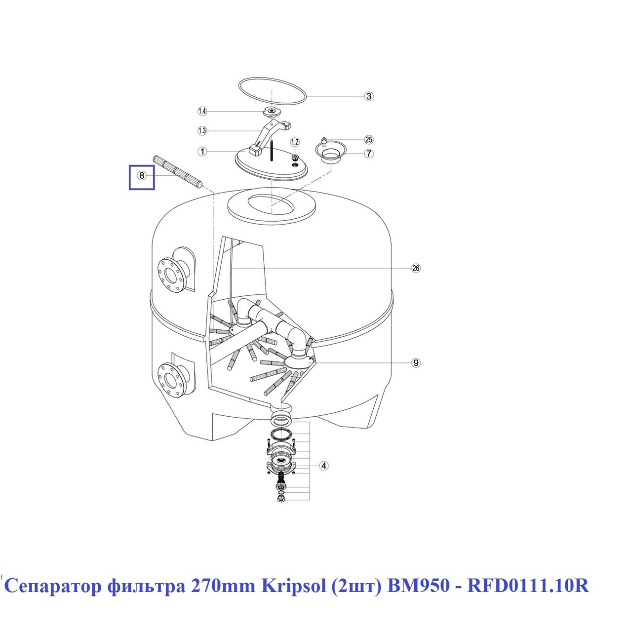 Сепаратор фильтра 270 мм Kripsol (2шт) BM950 - RFD0111.10R - фото 2 - id-p157394888