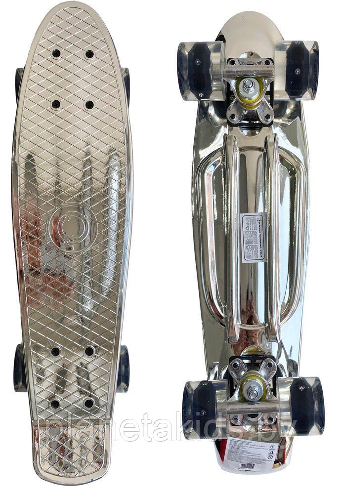 Скейтборд детский скейт, пенниборд колеса светятся металлик - фото 4 - id-p157444978