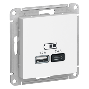 USB розетка A+С, 5В/2,4 А, 2х5В/1,2 А, механизм, Белый (Shneider Electric ATLAS DESIGN) - фото 1 - id-p157645858