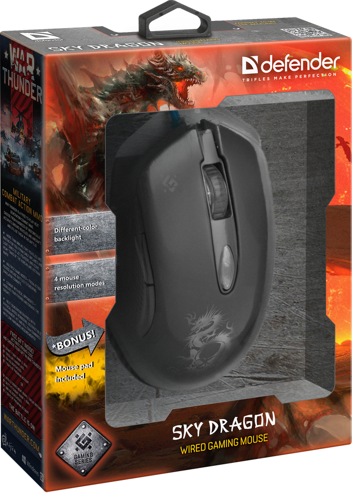 Проводная оптическая игровая мышь Defender Sky Dragon GM-090L + коврик, 6 кнопок, 800-3200 dpi - фото 8 - id-p157648460