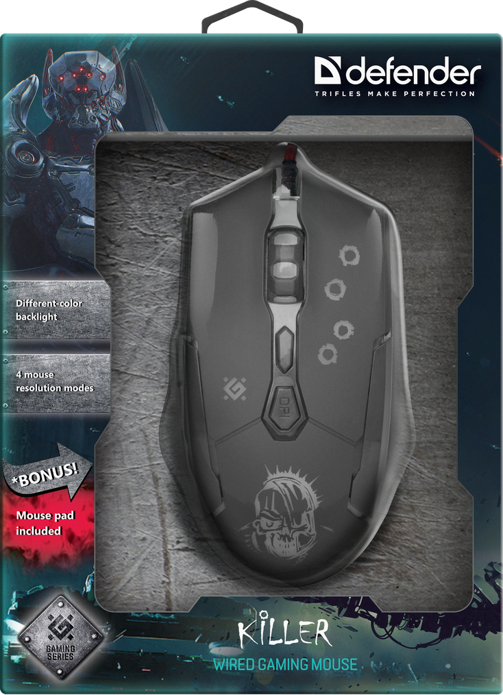 Проводная оптическая игровая мышь Defender Killer GM-170L + коврик, 7 кнопок, 800-3200 dpi - фото 9 - id-p157657597