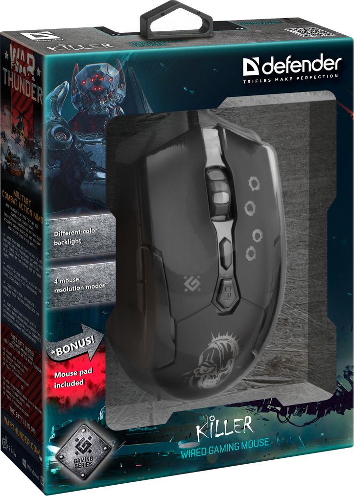 Проводная оптическая игровая мышь Defender Killer GM-170L + коврик, 7 кнопок, 800-3200 dpi - фото 7 - id-p157657597