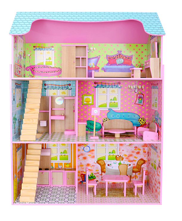 Домик для кукол Барби Dream House с мебелью, деревянный, высота 110 см, арт. B745 - фото 4 - id-p139268567