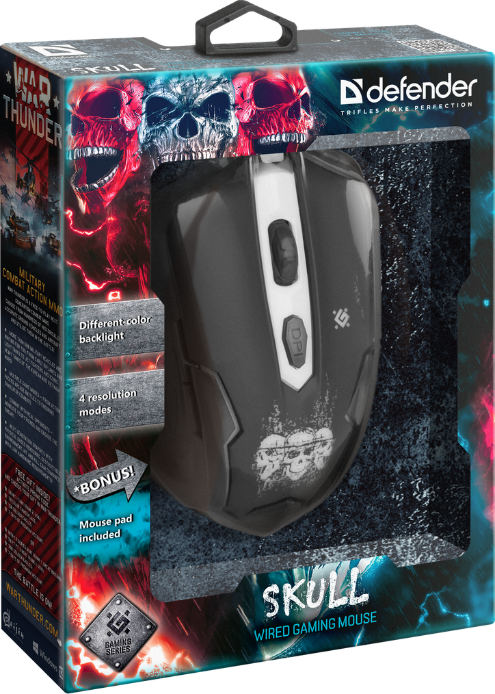 Проводная оптическая игровая мышь Defender Skull GM-180L + коврик, 6 кнопок, 800-3200 dpi - фото 7 - id-p157663668