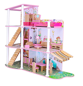 Домик деревянный для кукол DOLL HOUSE с мебелью, 3 этажа, 5 комнат (высота 106,5 см), арт. B743