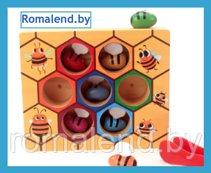 Развивающая деревянная игрушка сортер пчелы с пинцетом "Пчелы и Улей" (арт. HH-181)