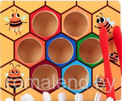 Развивающая деревянная игрушка сортер пчелы с пинцетом "Пчелы и Улей" (арт. HH-181) - фото 3 - id-p157681722