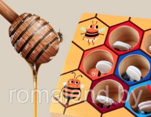 Развивающая деревянная игрушка сортер пчелы с пинцетом "Пчелы и Улей" (арт. HH-181) - фото 2 - id-p157681722