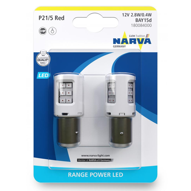 Лампа светодиодная NARVA P21/5W 12V 18008 красная (2 шт.)