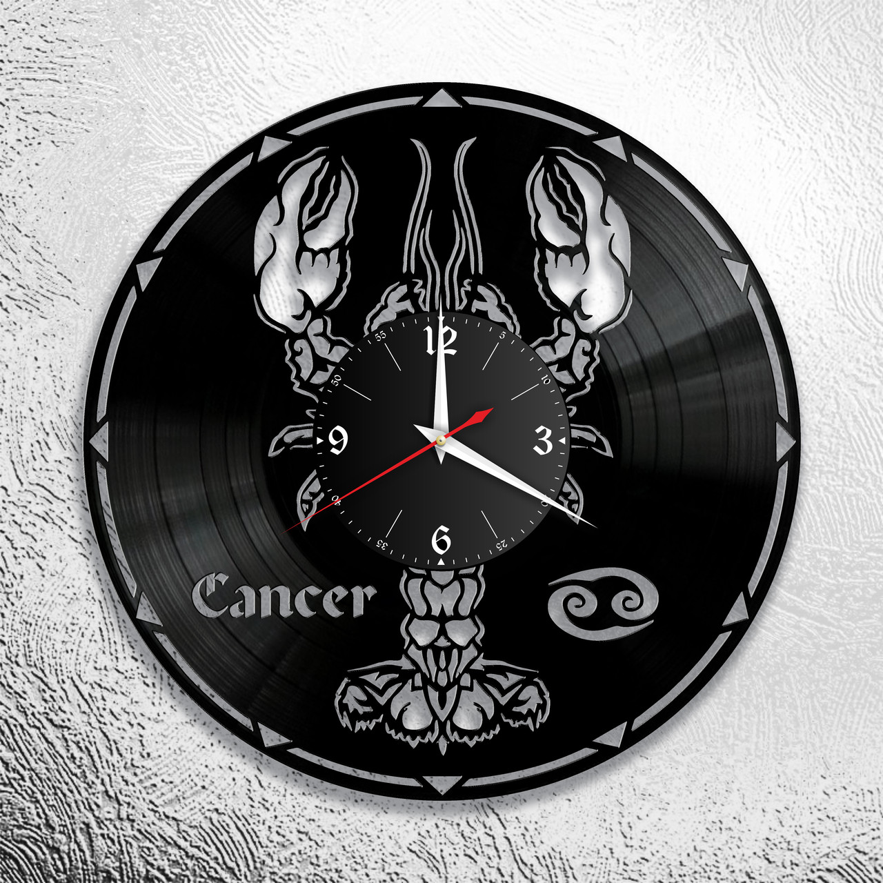Оригинальные часы из виниловых пластинок  "Знаки Зодиака "  версия 4 Рак, фото 1