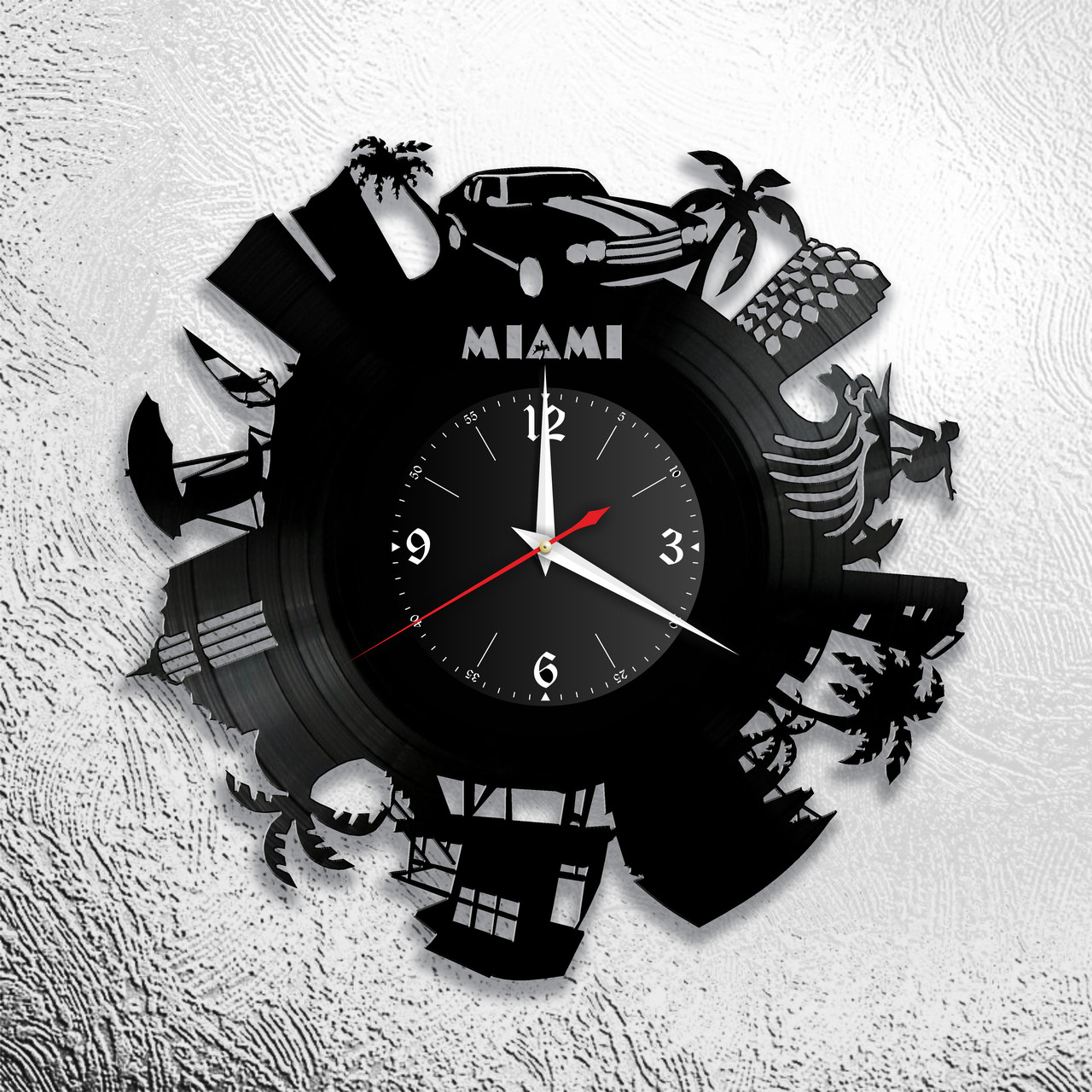 Оригинальные часы из виниловых пластинок  "Майами" версия 1
