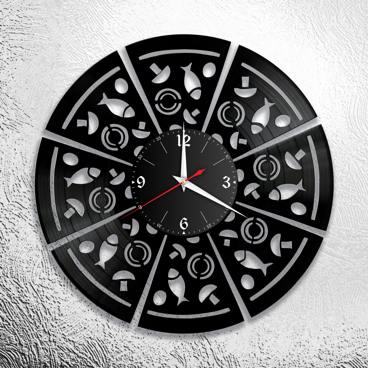 Оригинальные часы из виниловых пластинок "Пиццерия" Версия 1