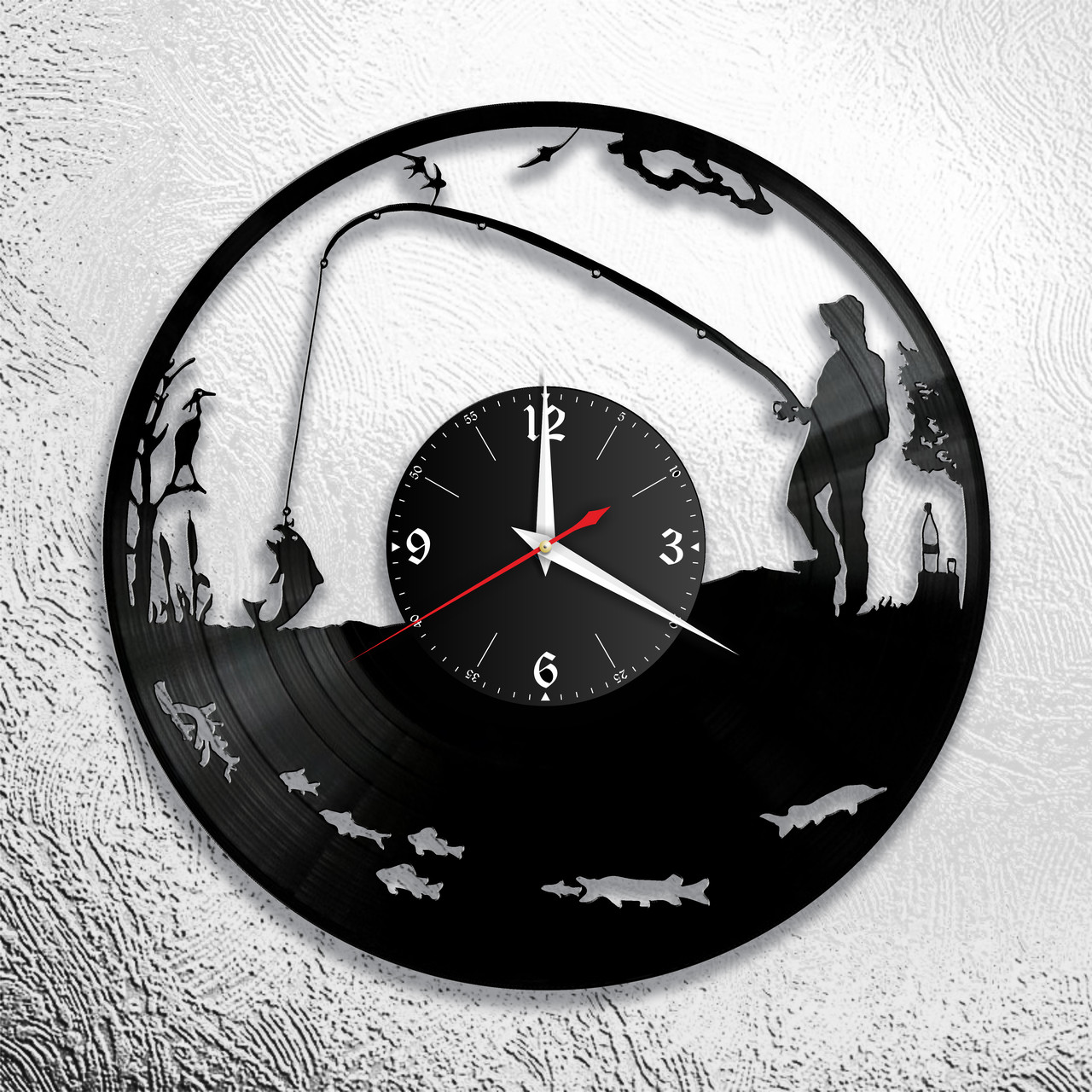 Оригинальные часы из виниловых пластинок "Рыбалка" версия 2