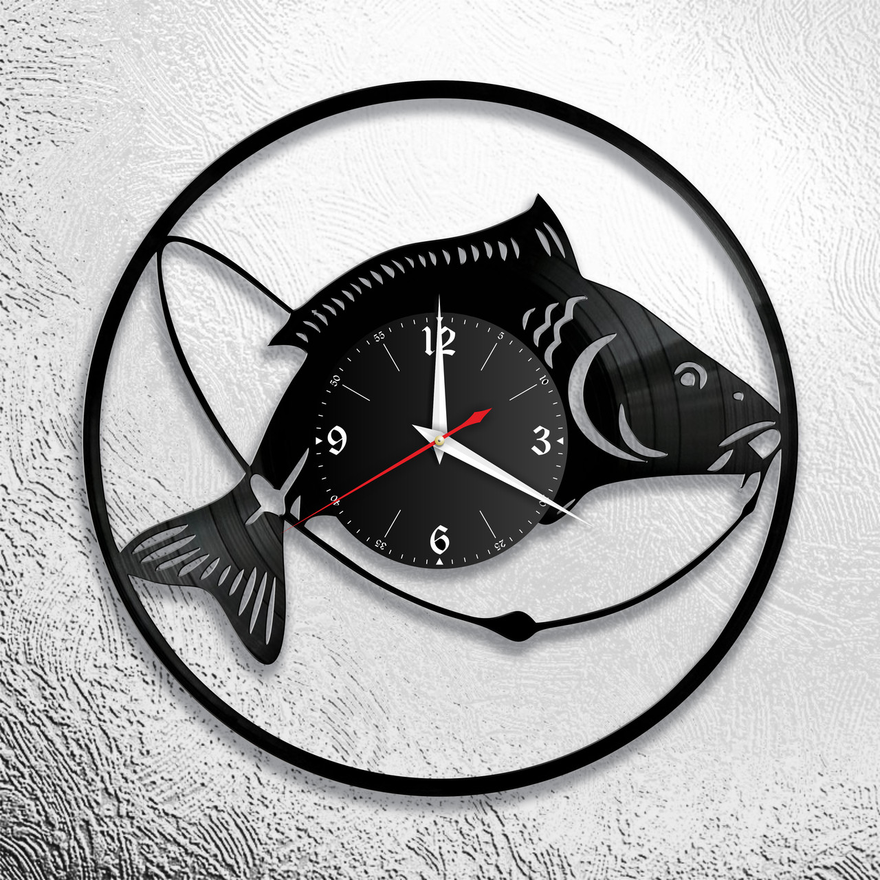 Оригинальные часы из виниловых пластинок "Рыбалка" версия 5, фото 1