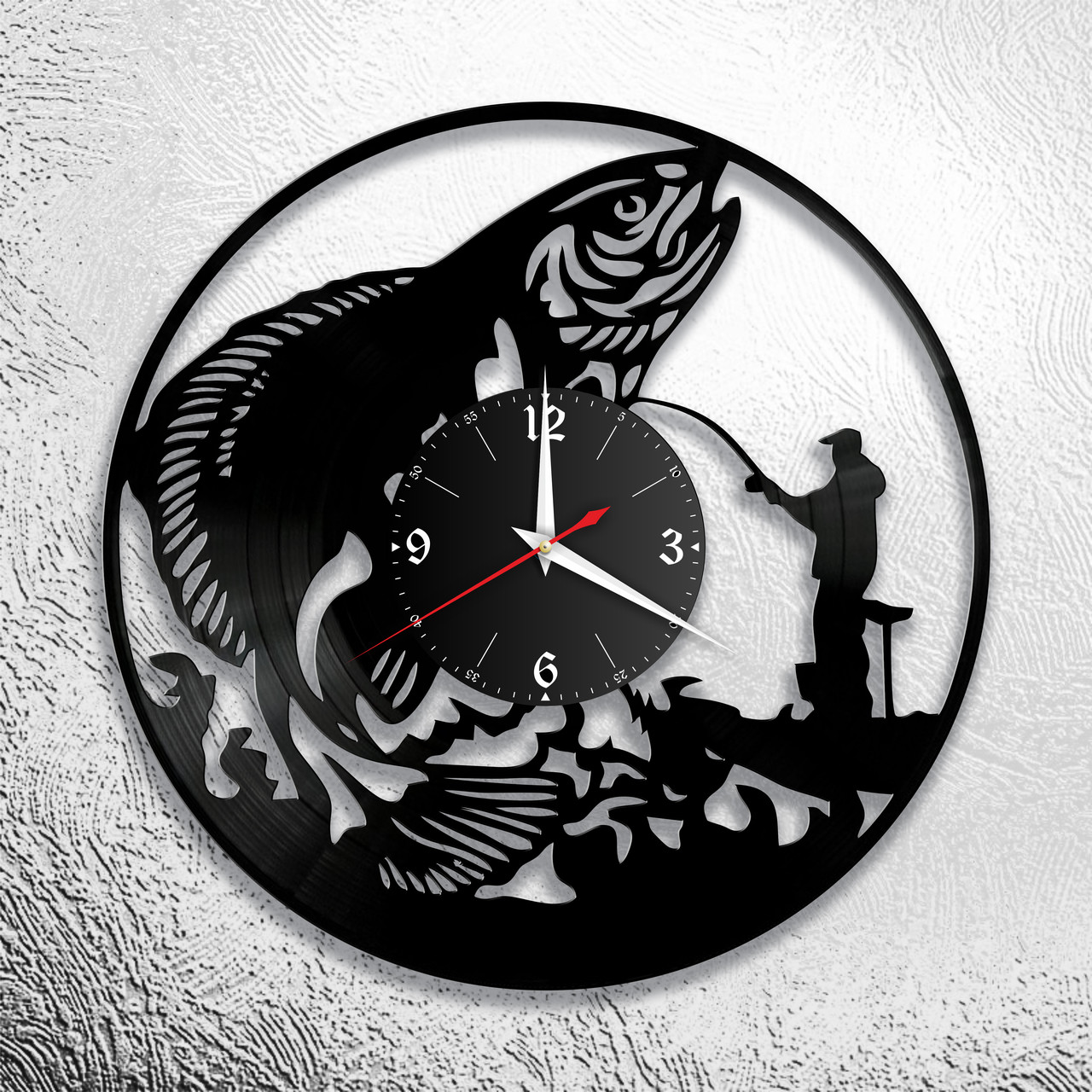 Оригинальные часы из виниловых пластинок "Рыбалка" версия 6