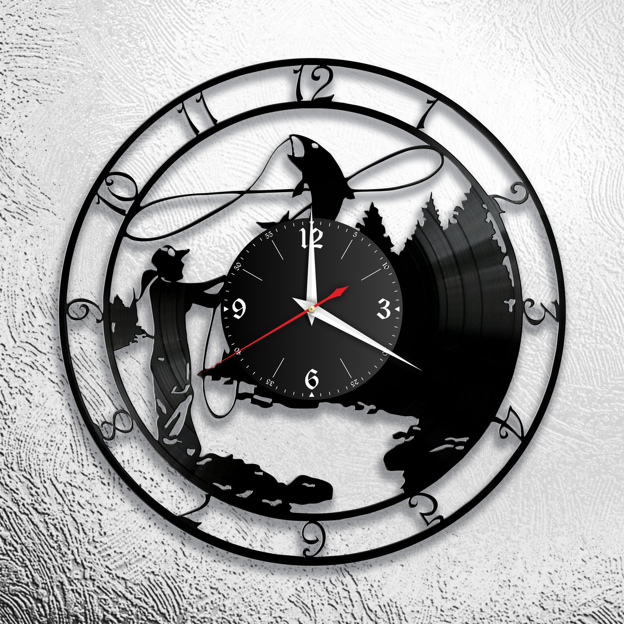 Оригинальные часы из виниловых пластинок "Рыбалка" версия 8