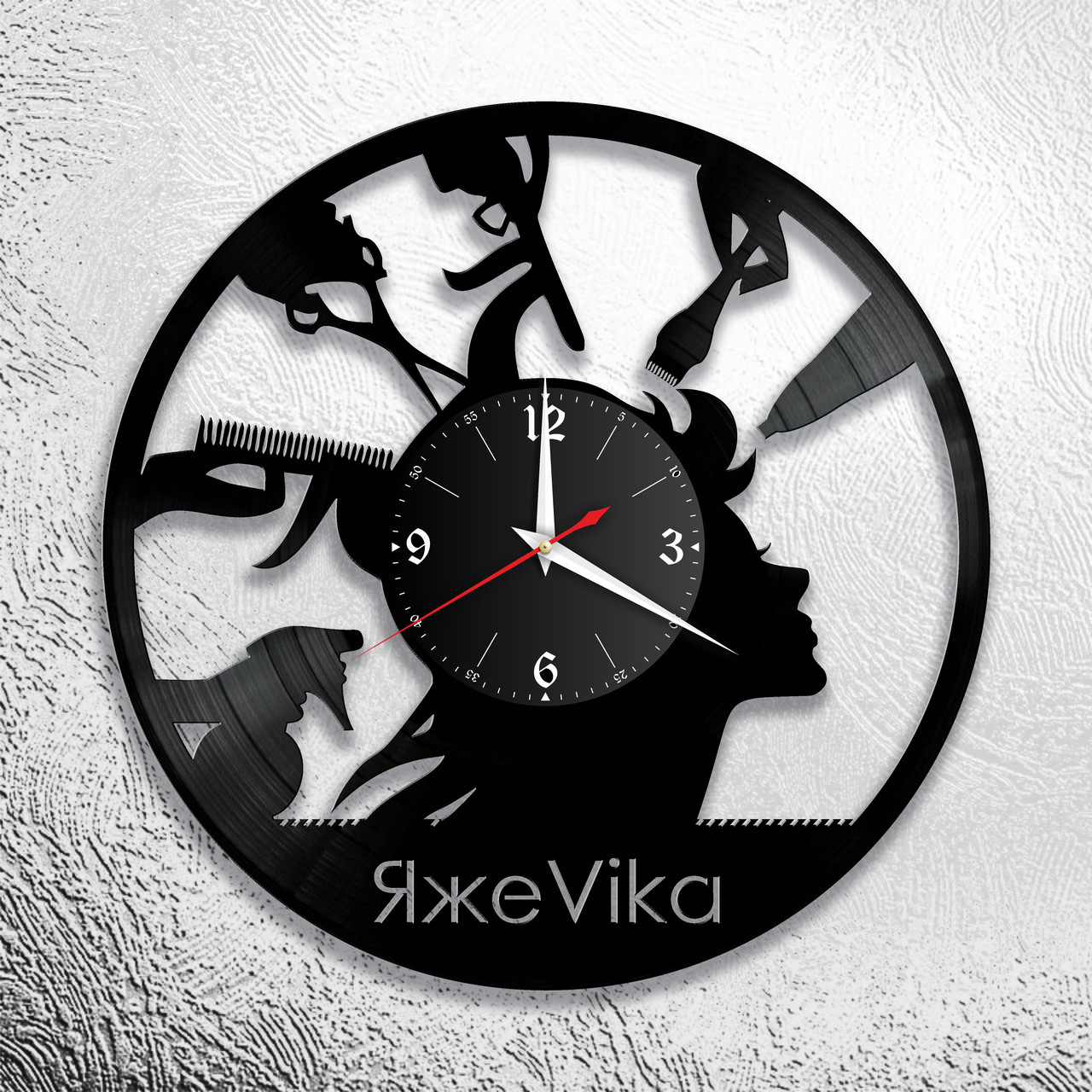 Оригинальные часы из виниловых пластинок "Парикмахерская" версия 6