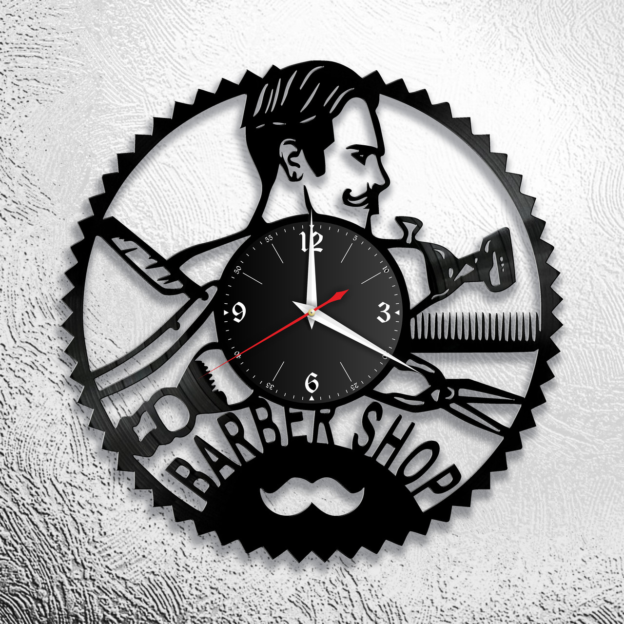 Оригинальные часы из виниловых пластинок "Парикмахерская" версия 14 барбершоп