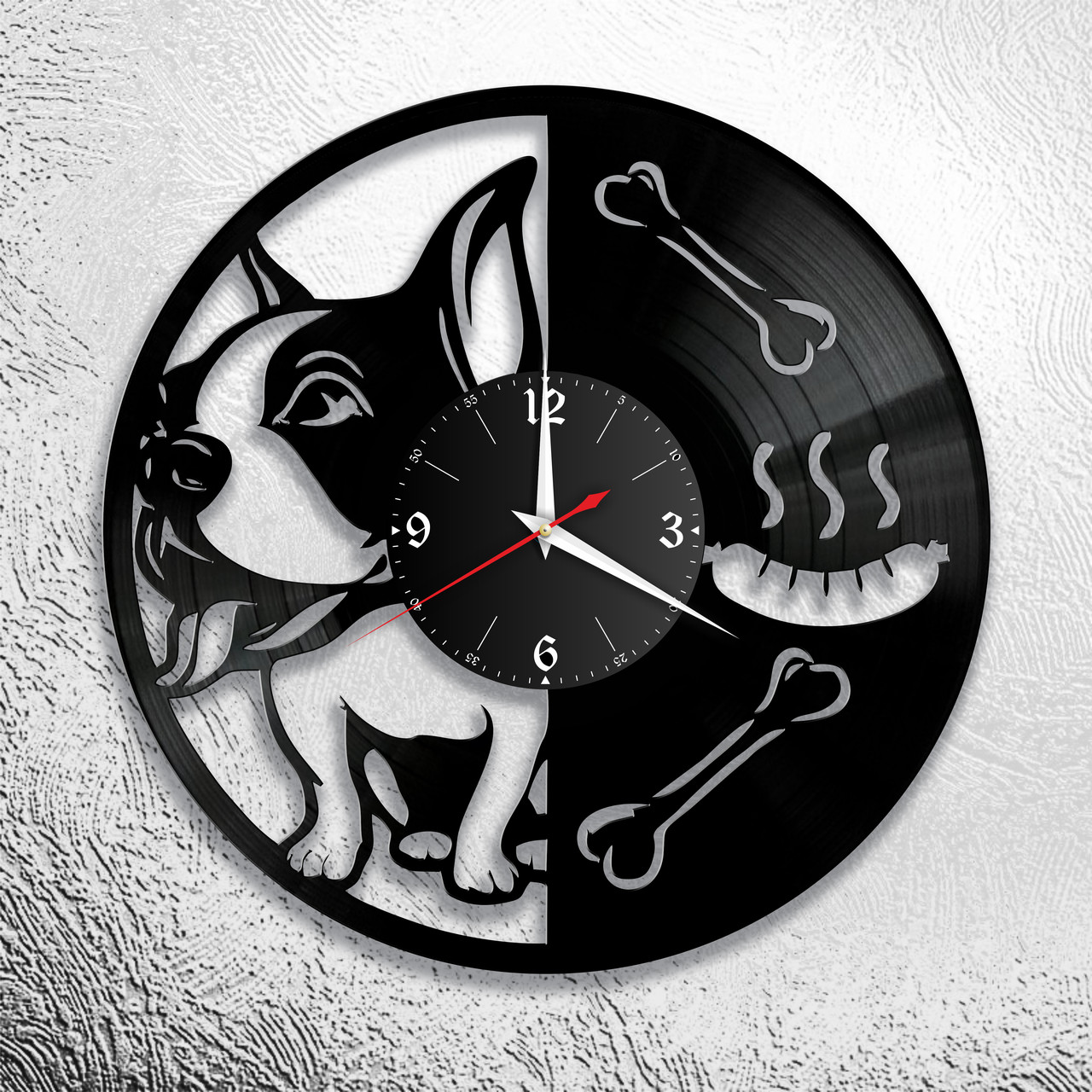 Оригинальные часы из виниловых пластинок "Собака" версия 3, фото 1