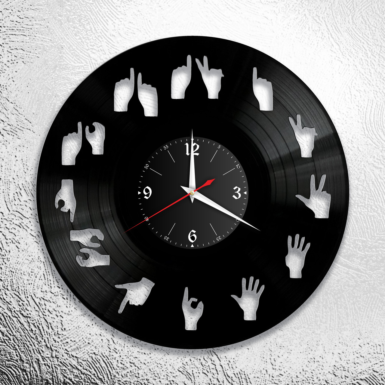 Оригинальные часы из виниловых пластинок "Цифры" Версия 11 (жесты), фото 1