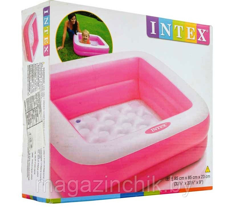 Детский надувной бассейн квадратный 85х85х23 см с надувным дном Intex 57100 (розовый) - фото 1 - id-p14632190
