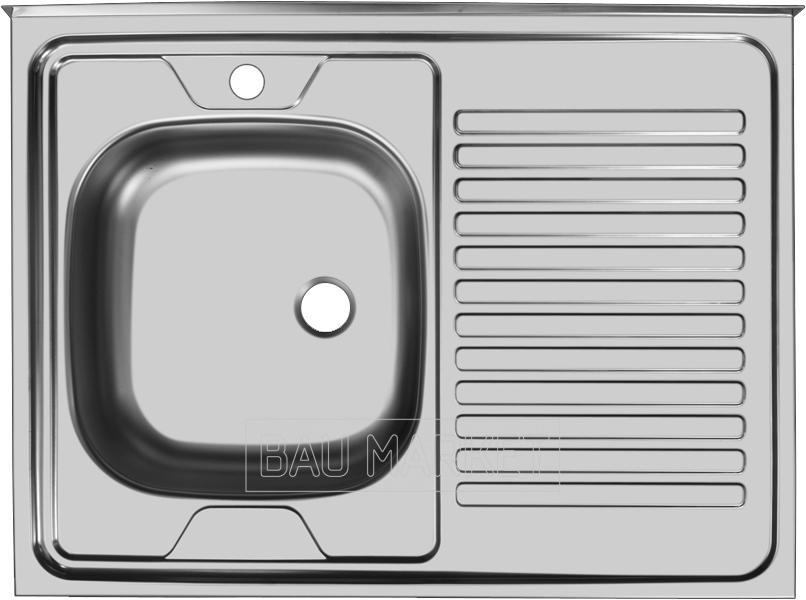 Кухонная мойка Ukinox Стандарт 800х600 без перелива, 0,5 мм, выпуск 1 1/2' (матовый) (STD800.600 ---5C 0L-) - фото 1 - id-p157756993