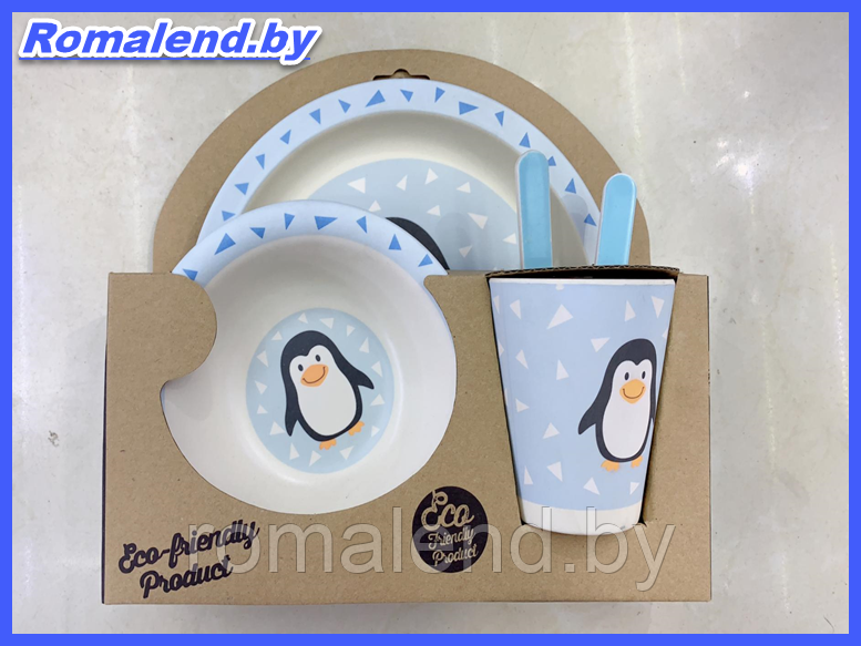 Бамбуковая детская посуда "Пингвин"