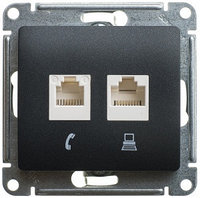 GLOSSA РОЗЕТКА двойная RJ11+RJ45, кат.5E, АНТРАЦИТ